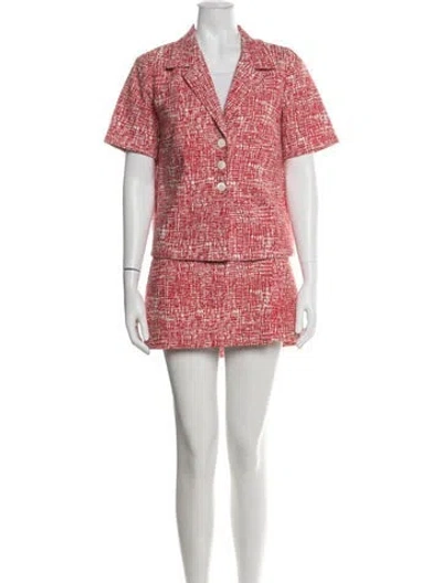 Pre-owned Staud Tweed Pattern Fringe Trim Accent Skirt Set In Pink
