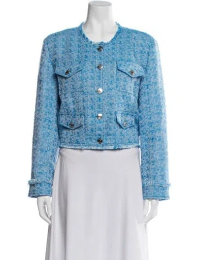 Pre-owned Staud Tweed Pattern Jacket In Blue