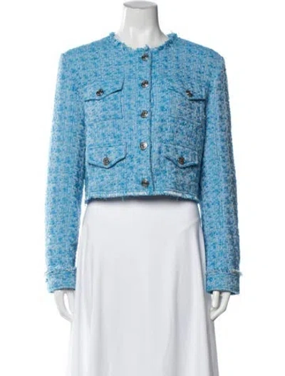 Pre-owned Staud Tweed Pattern Jacket In Blue