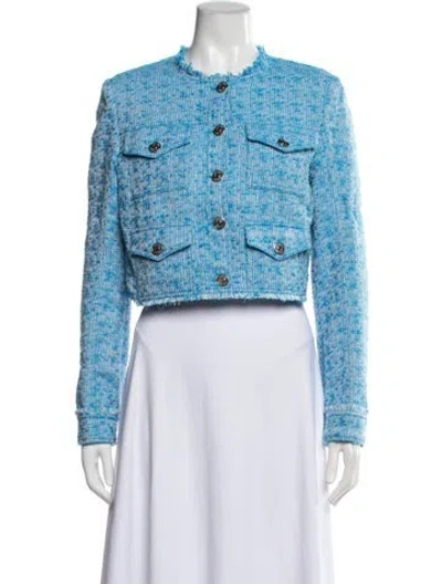 Pre-owned Staud Tweed Pattern Jacket In Blue