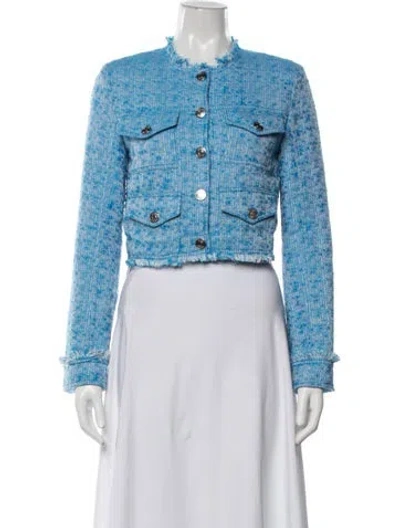 Pre-owned Staud Tweed Pattern Jacket In Blue