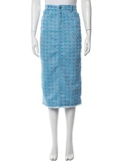 Pre-owned Staud Tweed Pattern Midi Length Skirt In Blue