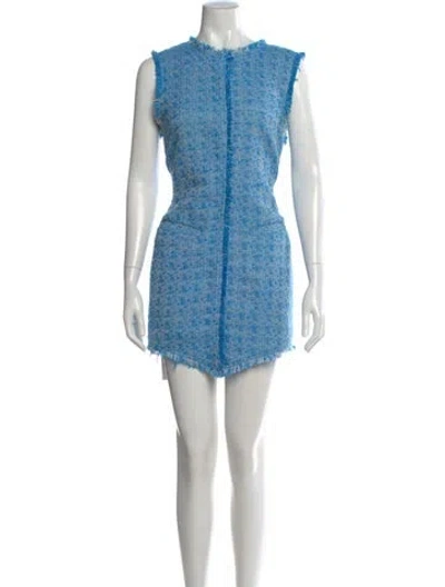 Pre-owned Staud Tweed Pattern Mini Dress In Blue