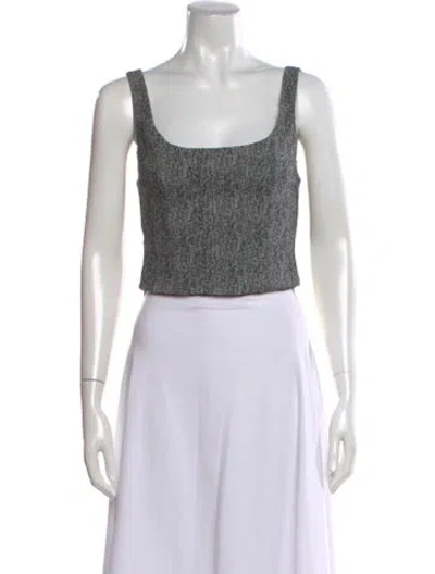 Pre-owned Staud Tweed Pattern Square Neckline Crop Top In Black