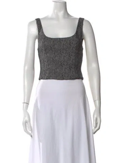 Pre-owned Staud Tweed Pattern Square Neckline Crop Top In Black