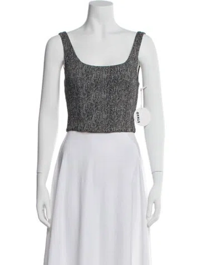 Pre-owned Staud Tweed Pattern Square Neckline Crop Top W/ Tags In Black
