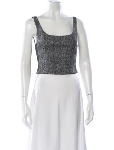 Pre-owned Staud Tweed Pattern Square Neckline Crop Top W/ Tags In Black