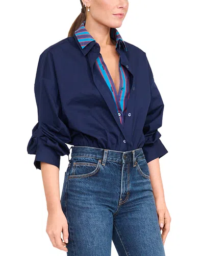 Staud Uptown Cotton Stretch Bodysuit In Blue