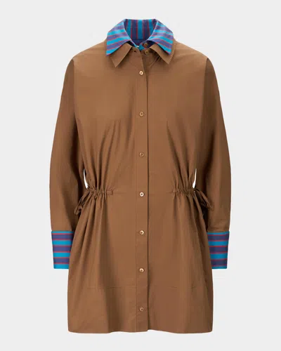 Staud Uptown Mini Shirtdress In Cigar/pott