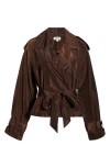Staud Vale Short Belted Trench Coat In Brown