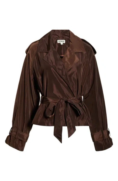 Staud Vale Short Belted Trench Coat In Brown