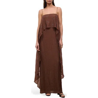 Staud Valencia Crinkle Beaded Dress In Brown