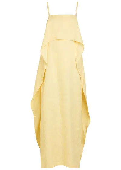 Staud Valencia Draped Linen Maxi Dress In Yellow