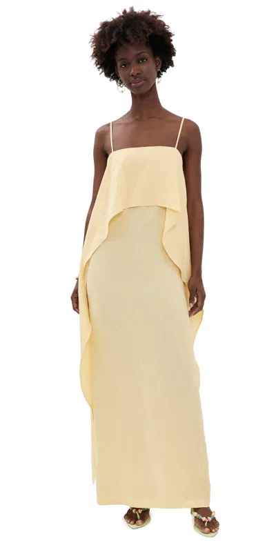 Staud Valencia Linen Dress Butter In Gold