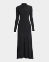 Staud Obsidian Open-back Ribbed-knit Turtleneck Maxi Dress In Black