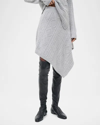 Staud Veer Asymmetric Cable-knit Skirt In Gray