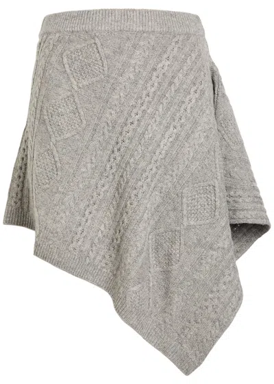 Staud Veer Asymmetric Cable-knit Wool-blend Skirt In Gray
