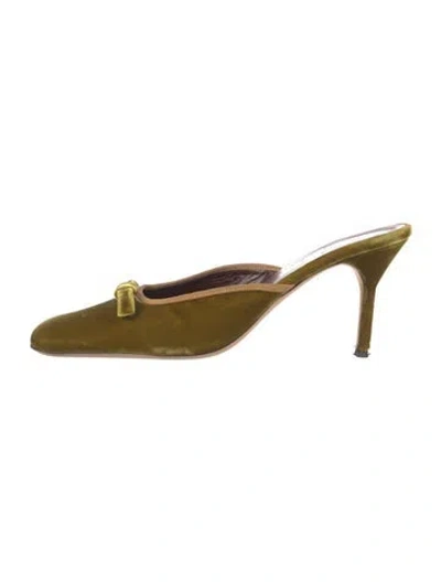 Pre-owned Staud Velvet Bow Accents Mules In Green
