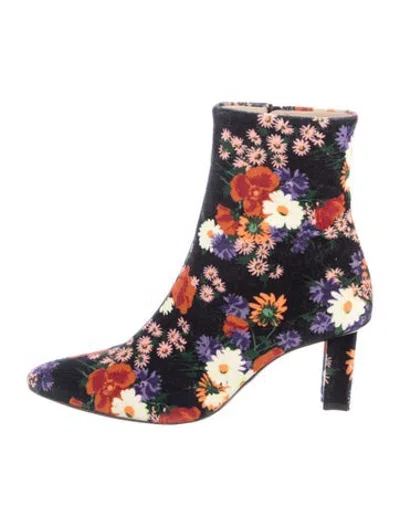Pre-owned Staud Velvet Floral Print Boots In Black/orange