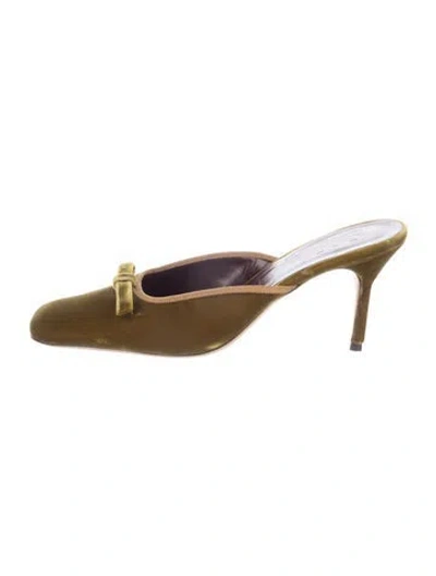 Pre-owned Staud Velvet Grosgrain Trim Mules In Green