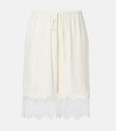 Staud Verano Lace-trimmed Silk Satin Bermuda Shorts In White