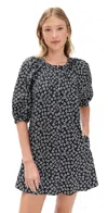 Staud Vincent Mini Dress Black Woodblock Floral In Black Woodblock Floral