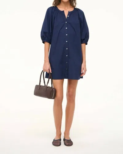 Staud Puffed-sleeve Button-fastening Mini Dress In Blue