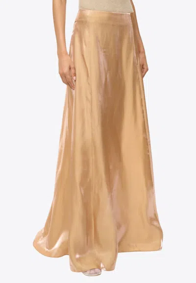 Staud Vincenzo Iridescent Organza Long Skirt In Gold