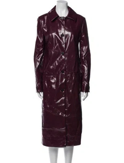 Pre-owned Staud Vinyl Printed Trench Coat In Burgundy