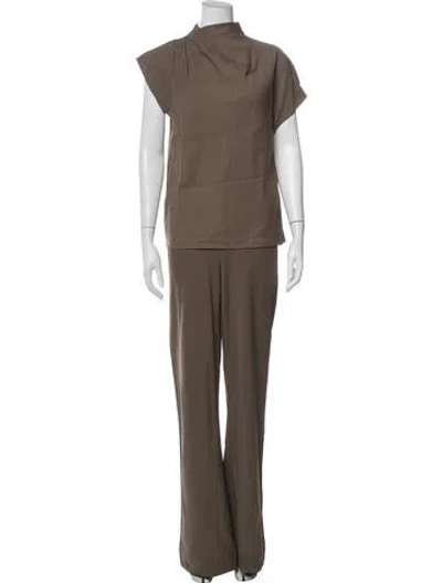 Pre-owned Staud Virgin Wool Ruffle Embellishment Pant Set In Brown