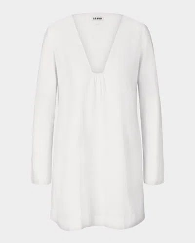 Staud Vivi Cotton Voile Mini Dress In White