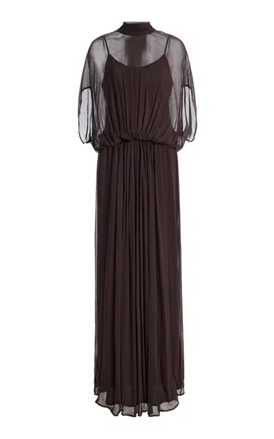 Staud Viviana Silk Maxi Dress In Brown