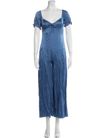 Pre-owned Staud V-neck Jumpsuit In Blue
