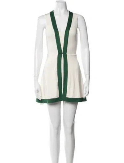 Pre-owned Staud V-neck Jumpsuit In Green/neutrals