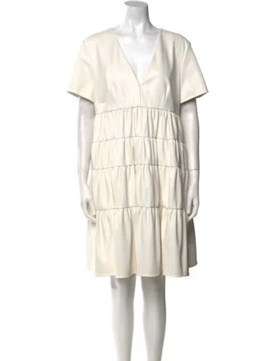 Pre-owned Staud V-neck Knee-length Dress In Neutral