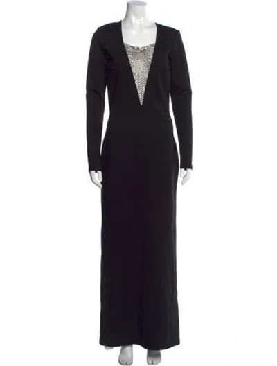 Pre-owned Staud V-neck Long Dress In Black