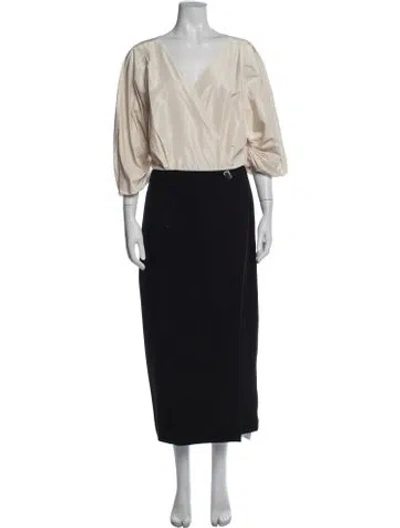 Pre-owned Staud V-neck Long Dress In Black