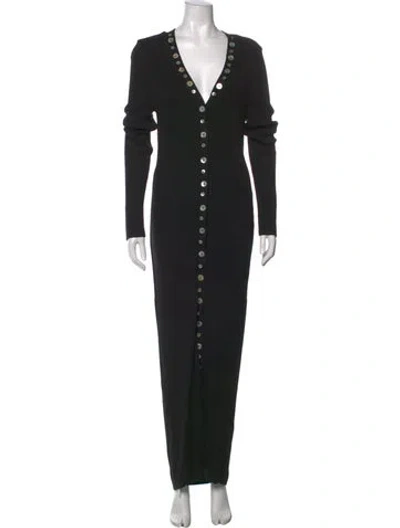 Pre-owned Staud V-neck Long Dress In Black