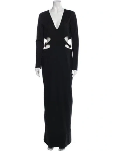 Pre-owned Staud V-neck Long Dress In Black