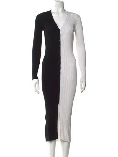 Pre-owned Staud V-neck Long Dress In Black/white