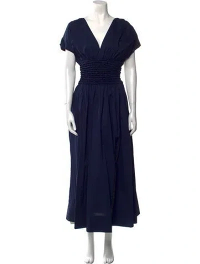 Pre-owned Staud V-neck Long Dress In Blue