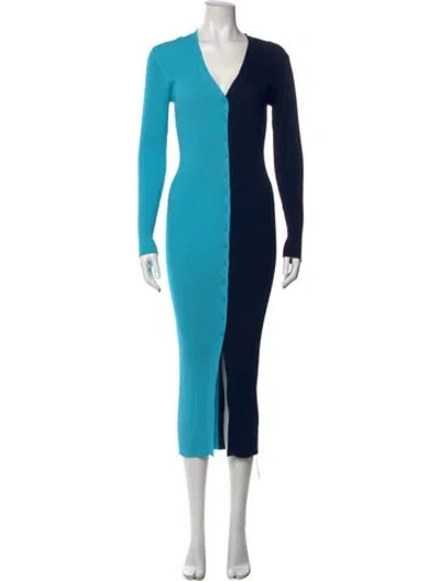 Pre-owned Staud V-neck Long Dress In Blue