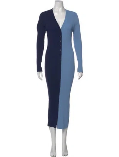 Pre-owned Staud V-neck Long Dress In Blue