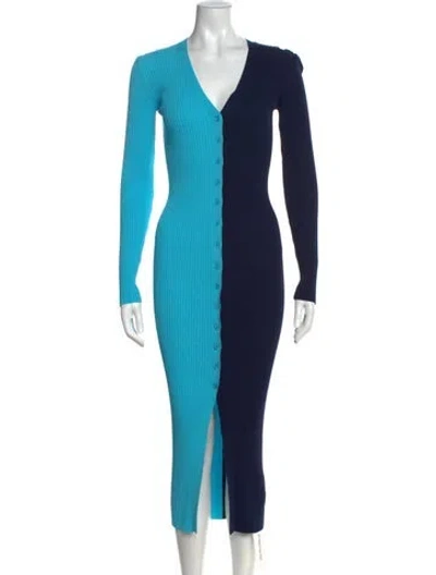 Pre-owned Staud V-neck Long Dress In Blue