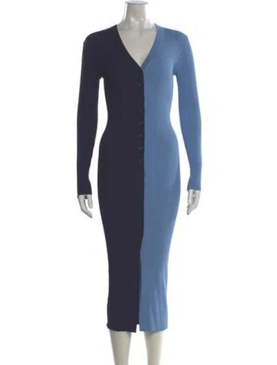Pre-owned Staud V-neck Long Dress In Blue