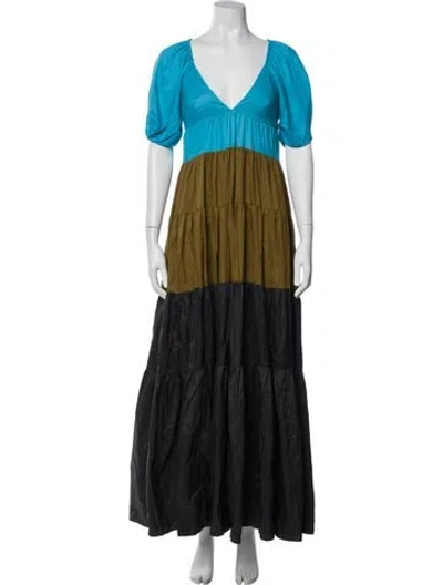 Pre-owned Staud V-neck Long Dress In Blue