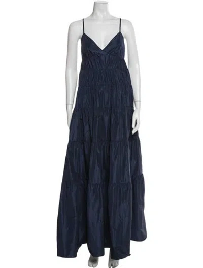 Pre-owned Staud V-neck Long Dress In Blue