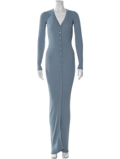 Pre-owned Staud V-neck Long Dress In Blue