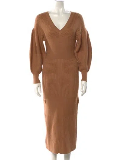 Pre-owned Staud V-neck Long Dress In Brown