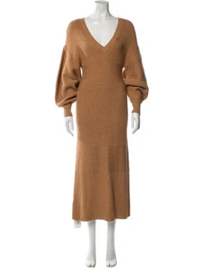 Pre-owned Staud V-neck Long Dress In Brown